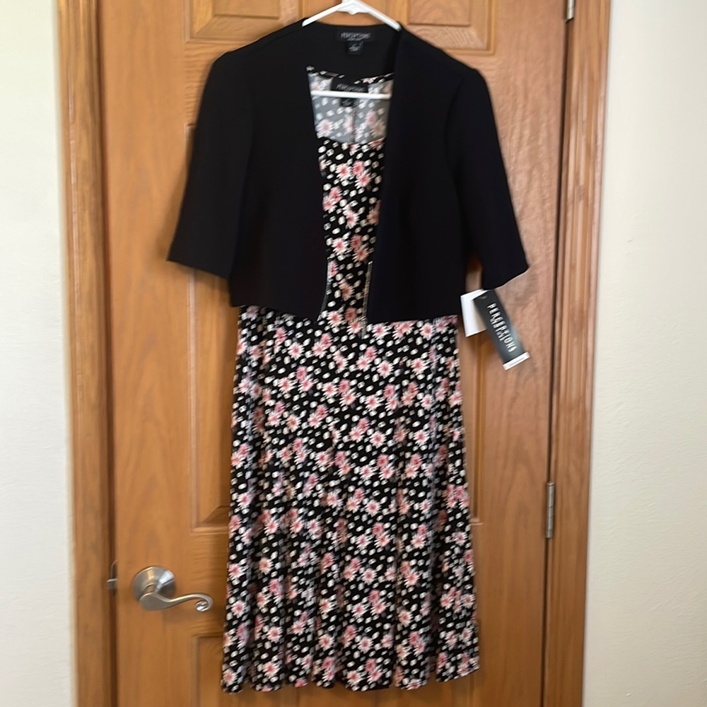 Black floral dress with short jacket vest
